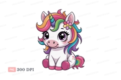 Cute rainbow unicorn with flower fantasy mythical Product Image 1