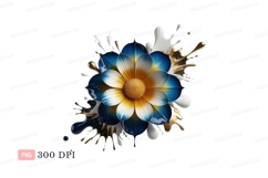 Blue white yellow flower gold splashes image Product Image 1