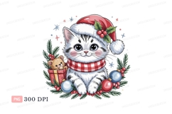 Cute cat wearing santa hat and scarf kitten christmas Product Image 1