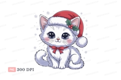 White kitten wearing Santa hat christmas Product Image 1