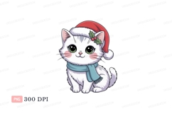 White kitten wearing christmas hat and scarf image Product Image 1