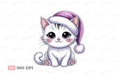 Fluffy white kitten wearing purple santa hat image Product Image 1
