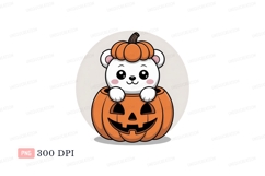 Cute bear in carved pumpkin white orange Product Image 1