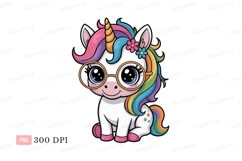 Cute unicorn with rainbow hair and glasses fantasy Product Image 1