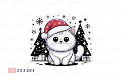 Fluffy white cat wearing santa hat kitten Product Image 1