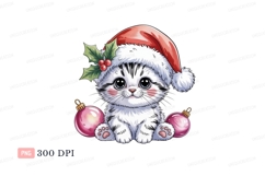 Cute kitten wearing Santa hat with ornaments christmas Product Image 1