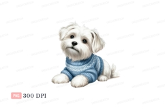 White dog wearing blue sweater puppy Product Image 1