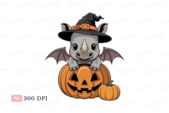 Cute rhino bat witch halloween pumpkinv Product Image 1