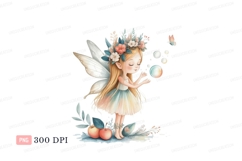 Blonde fairy girl with flower crown blowing bubbles Product Image 1