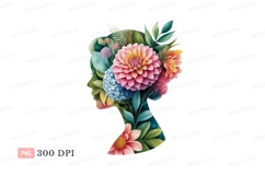 Floral Silhouette Portrait woman head Product Image 1