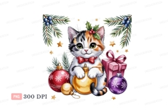 Festive calico kitten with Christmas ornaments image Product Image 1