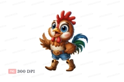 Cartoon rooster wearing cowboy boots and shorts chicken Product Image 1