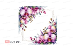 Pink purple orchids floral frame botanical Product Image 1