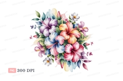 Colorful hibiscus floral bouquet watercolor image Product Image 1