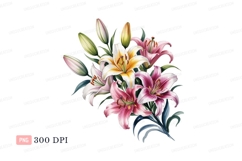Pink white yellow lilies bouquet imagev Product Image 1