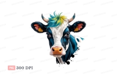 Colorful cow with blue yellow hair animal livestock Product Image 1