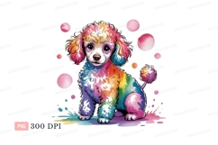 Rainbow poodle watercolor art puppy colorful Product Image 1