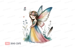 Whimsical fairy with pastel wings and floral crown Product Image 1