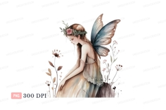 Ethereal fairy adorned with flowers and wings whimsical Product Image 1