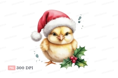 Yellow chick wearing Santa hat white green Product Image 1