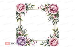 Floral frame with roses and leaves pink Product Image 1