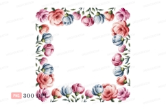 Floral border with pink blue coral blooms image Product Image 1