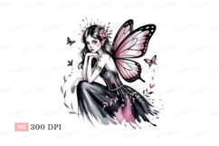 Elegant fairy with pink wings and dark dress black Product Image 1
