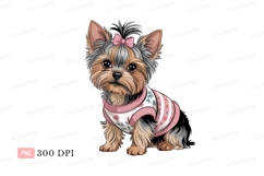 Fluffy Yorkshire Terrier wearing pink sweater puppy Product Image 1