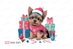 Adorable yorkie puppy festive sweater christmas Product Image 1