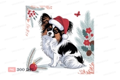 Festive dog wearing santa hat with christmas decorations Product Image 1