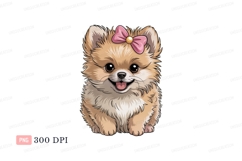 Fluffy Pomeranian puppy with pink bow cute Product Image 1