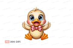 Cheerful fluffy duckling with blue eyes and red bow tie Product Image 1