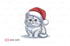 Fluffy white cat wearing santa hat kitten christmas Product Image 1