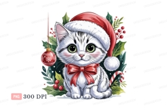 Adorable kitten wearing Christmas hat and bow image Product Image 1