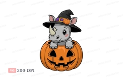Cute rhino witch in pumpkin halloween Product Image 1