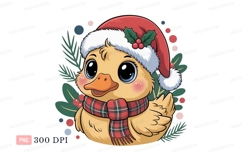 Cute yellow duckling wearing Christmas hat and scarf Product Image 1