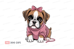 Adorable boxer puppy wearing pink sweater and bow canine Product Image 1