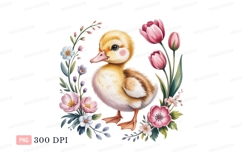 Yellow duckling surrounded by pink and white flowers Product Image 1