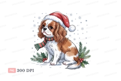 Adorable dog wearing santa hat and scarf canine puppy Product Image 1