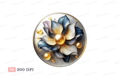 Golden flower with blue petals and gold spheres white Product Image 1