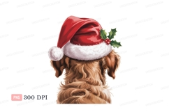 Fluffy dog wearing santa hat christmas holly Product Image 1
