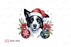 Festive dog wearing santa hat with ornaments christmas Product Image 1