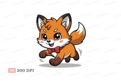 Cute fox running with red bow animal orange Product Image 1