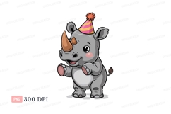 Baby rhino wearing party hat animal cartoon Product Image 1