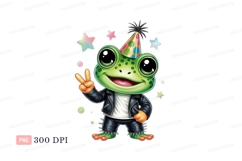 Cheerful frog wearing party hat and jacket green Product Image 1