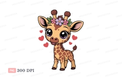 Cute giraffe adorned with flowers and hearts cartoon Product Image 1