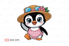 Cute penguin wearing hat and swimsuit cartoon bird Product Image 1
