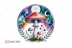 Magical mushroom rainbow cosmic scene purple green Product Image 1