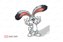 Cheerful cartoon rabbit giving peace signs character Product Image 1