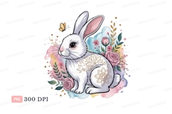 White rabbit floral watercolor pink Product Image 1